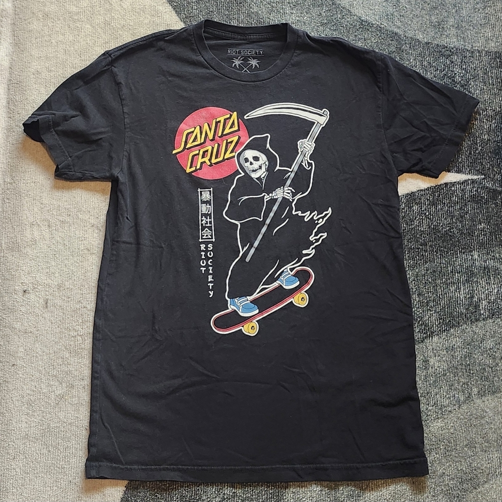 Riot Society Black Short-Sleeve Tee with Skating Reaper Graphic